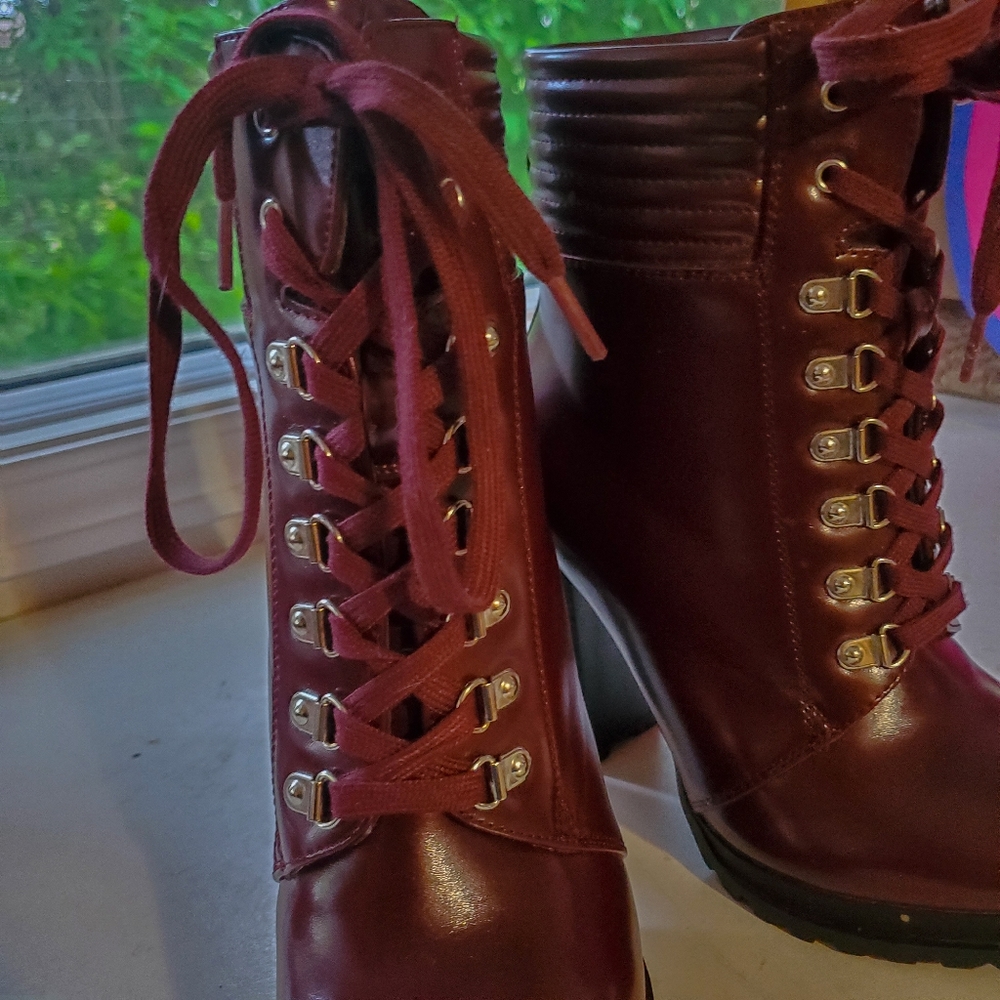 Burgundy Lace Up Boots